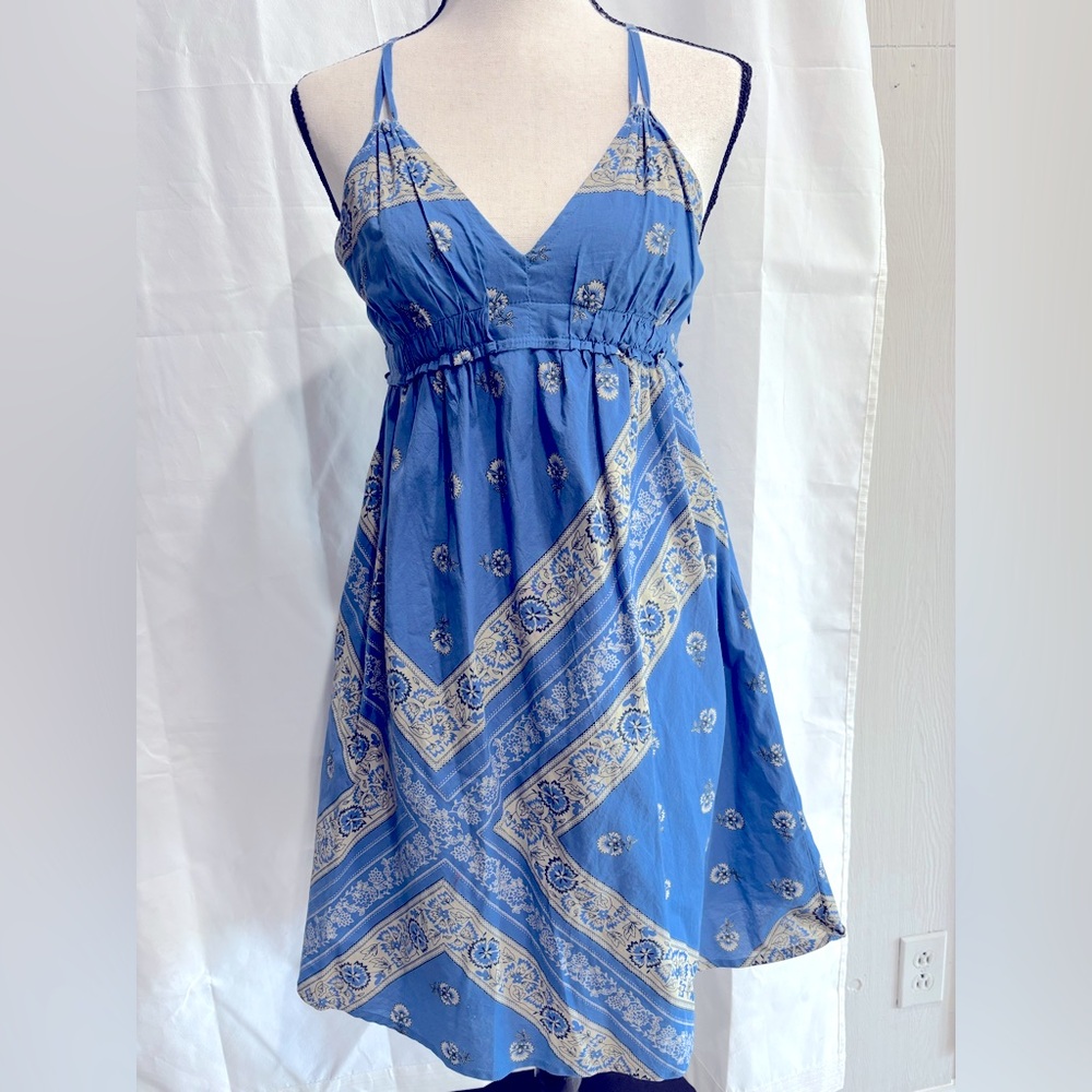 Converse One Star empire waist summer dress women’s size XS blue & tan